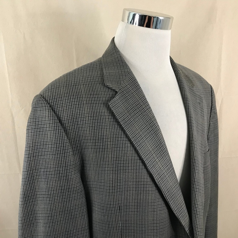 Chaps 46R Sport Coat Silk Wool Blend Gray Houndstooth Two Button Lined Vented